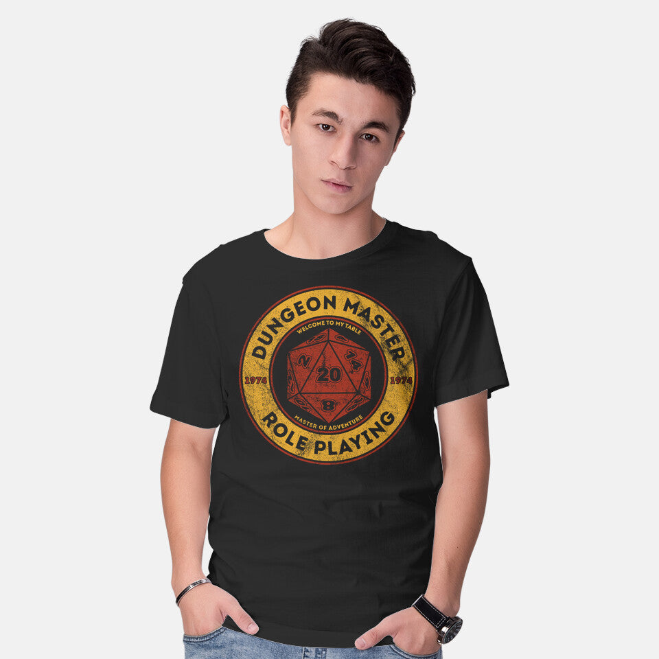 Model wearing black Master Of The Dungeon – Gaming Graphic T-Shirt