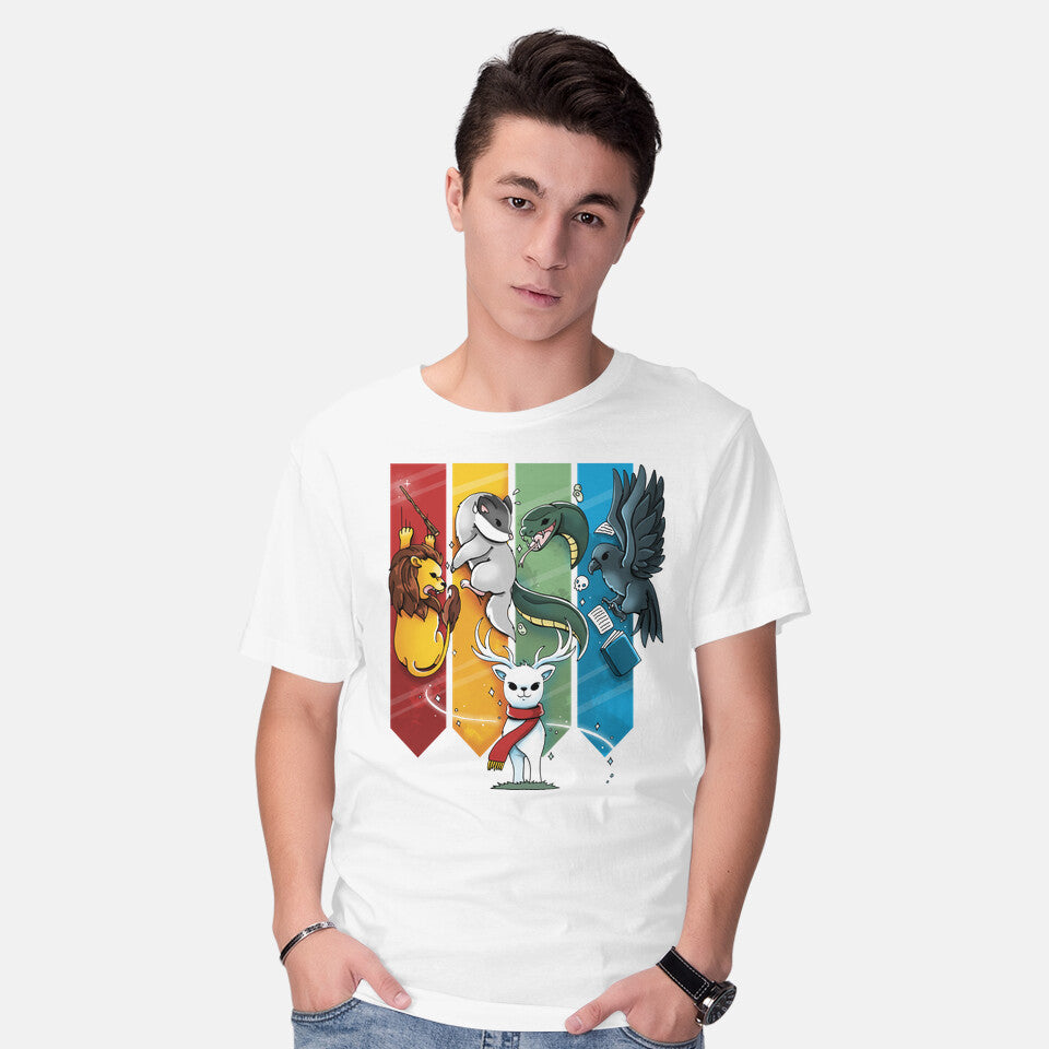 Model wearing white Magic Animals – Fantasy Graphic T-Shirt