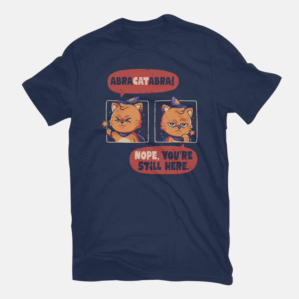 Abracatabra – Cat Graphic T-Shirt in navy, flat-lay product view