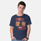 Model wearing navy Abracatabra – Cat Graphic T-Shirt