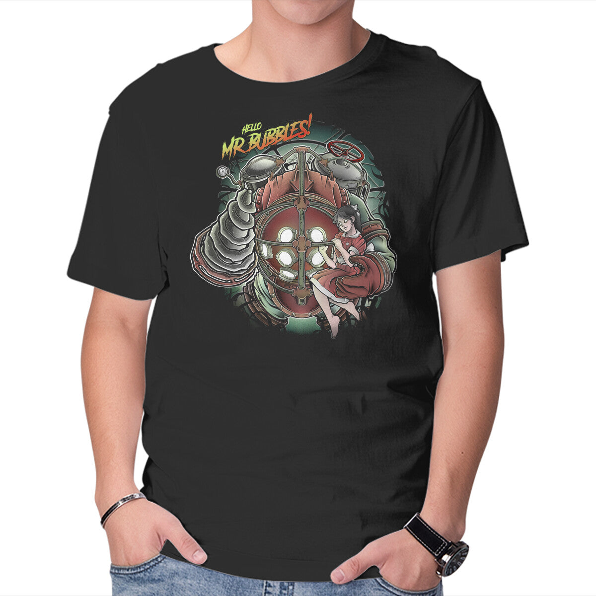 Mr. Bubbles – Horror Graphic T-Shirt in black, product display