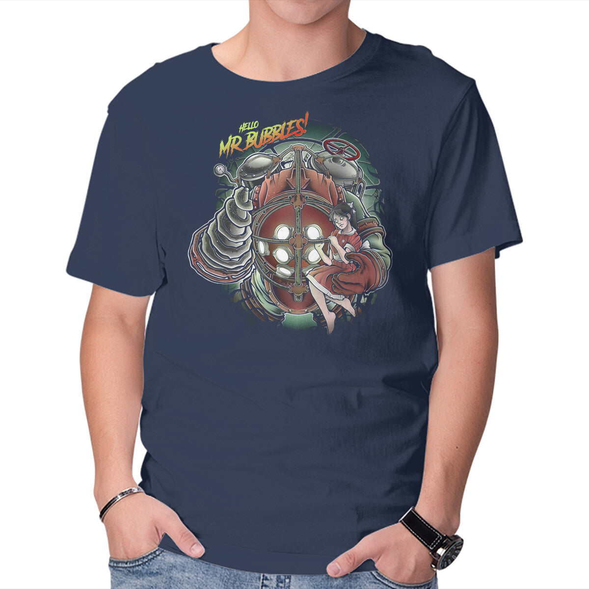 Mr. Bubbles – Horror Graphic T-Shirt in navy, product display