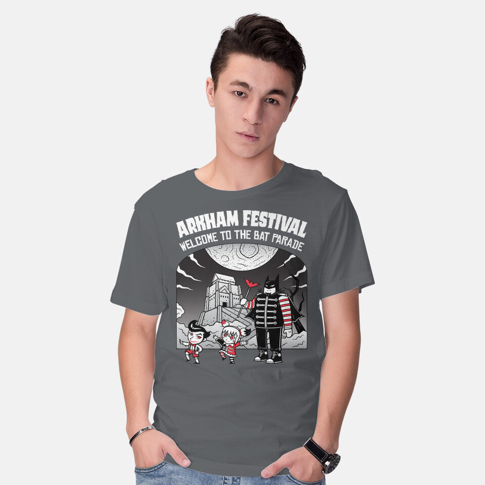 Model wearing charcoal Bat Parade – Music Graphic T-Shirt