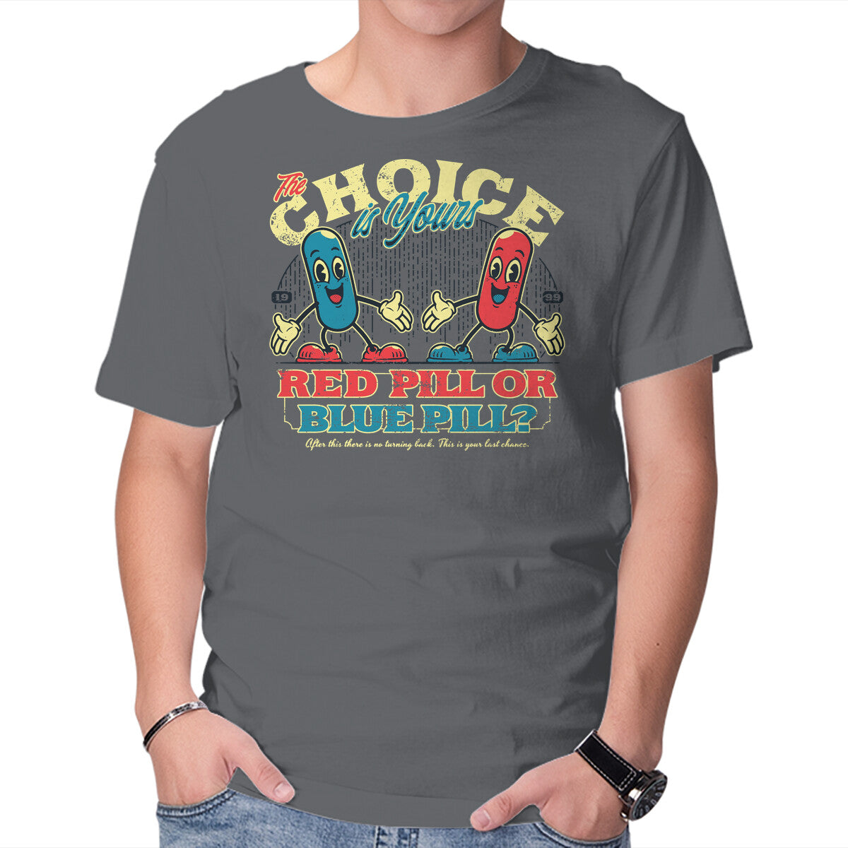 The Choice Is Yours – Sci-Fi Graphic T-Shirt in charcoal, product display