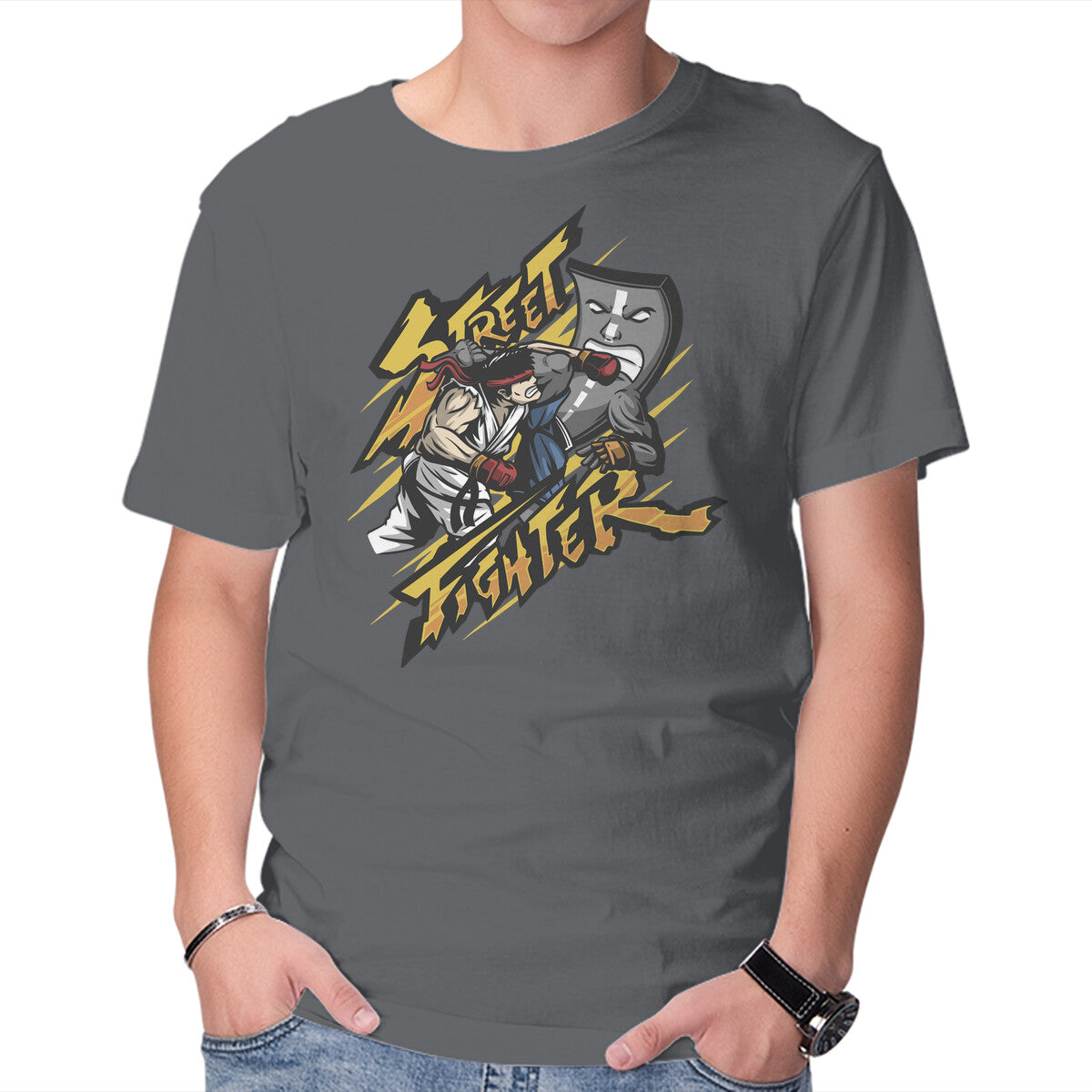 Street Fighter – Gaming Graphic T-Shirt in charcoal, product display