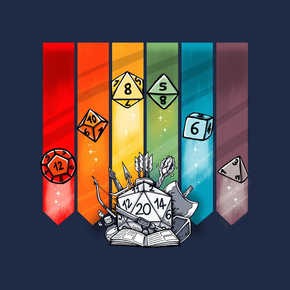 Color Dice – Gaming Graphic T-Shirt design artwork for navy graphic T-shirt
