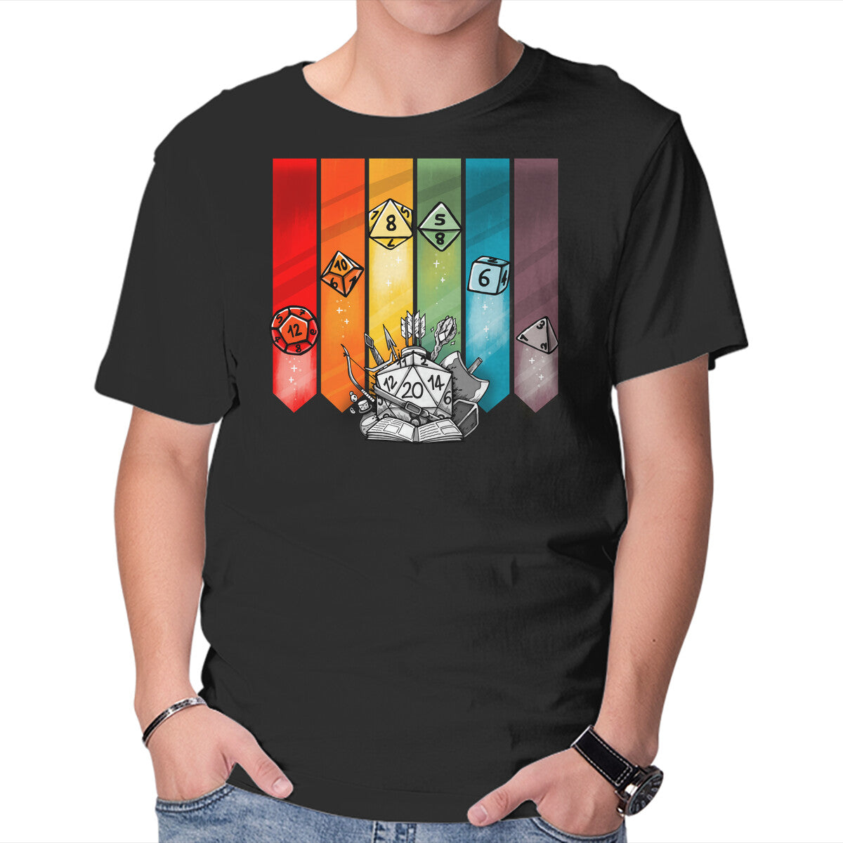 Color Dice – Gaming Graphic T-Shirt in black, product display