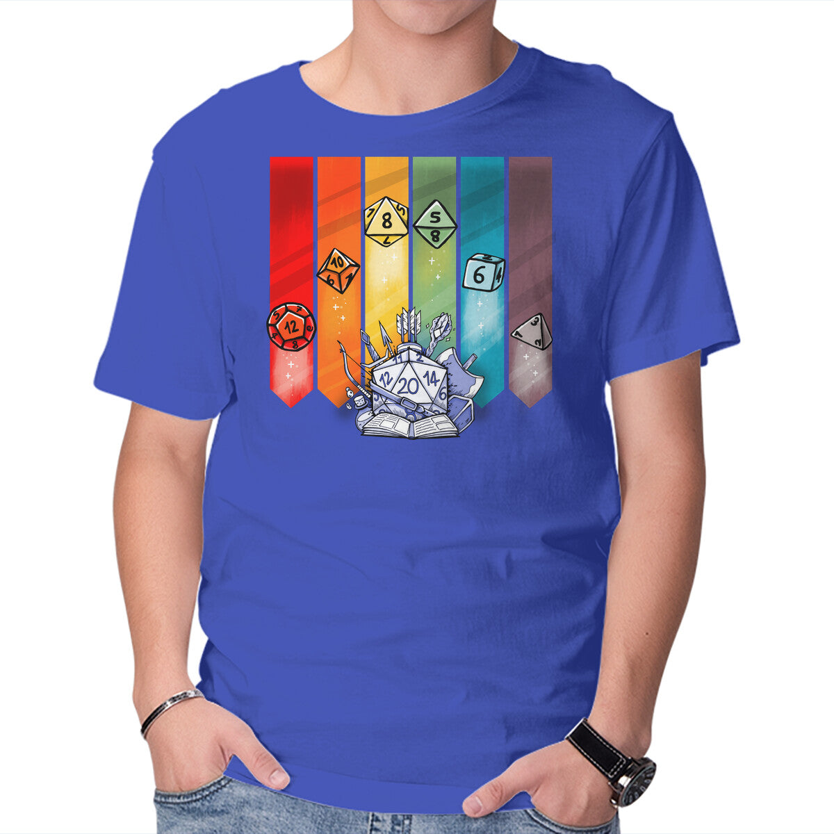 Color Dice – Gaming Graphic T-Shirt in royal blue, product display