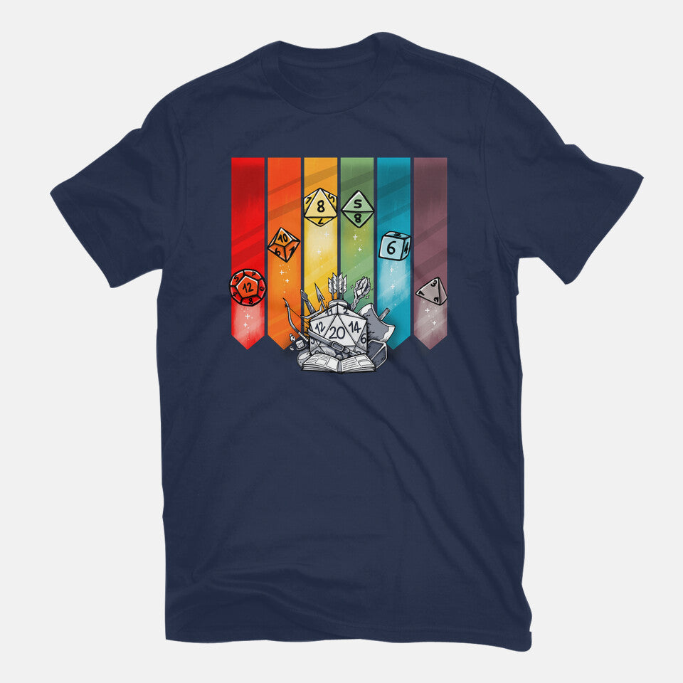 Color Dice – Gaming Graphic T-Shirt in navy, flat-lay product view