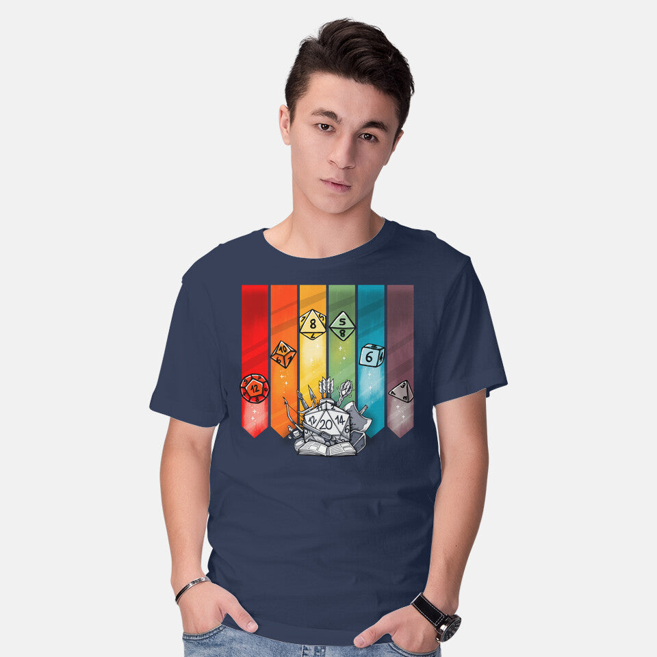 Model wearing navy Color Dice – Gaming Graphic T-Shirt