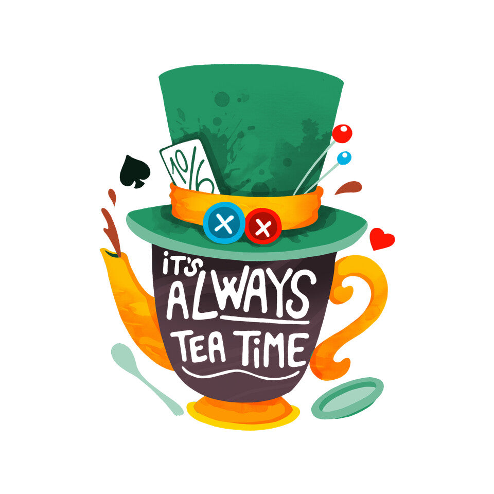 Always Tea Time – Fantasy Graphic T-Shirt design artwork for white graphic T-shirt