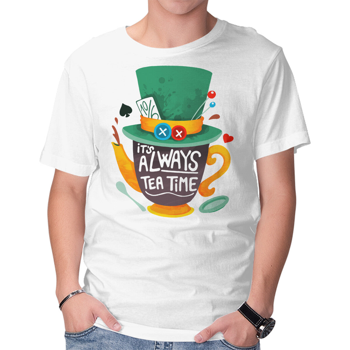 Always Tea Time – Fantasy Graphic T-Shirt in white, product display