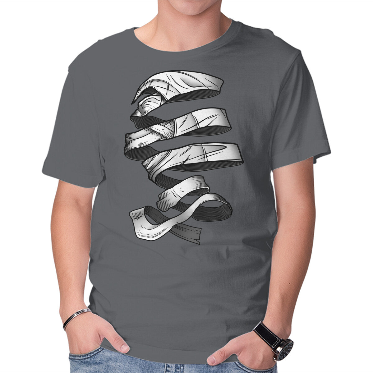 Unravelling Moon Graphic T-Shirt in charcoal, product display