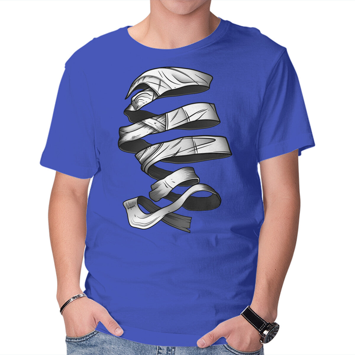 Unravelling Moon Graphic T-Shirt in royal blue, product display