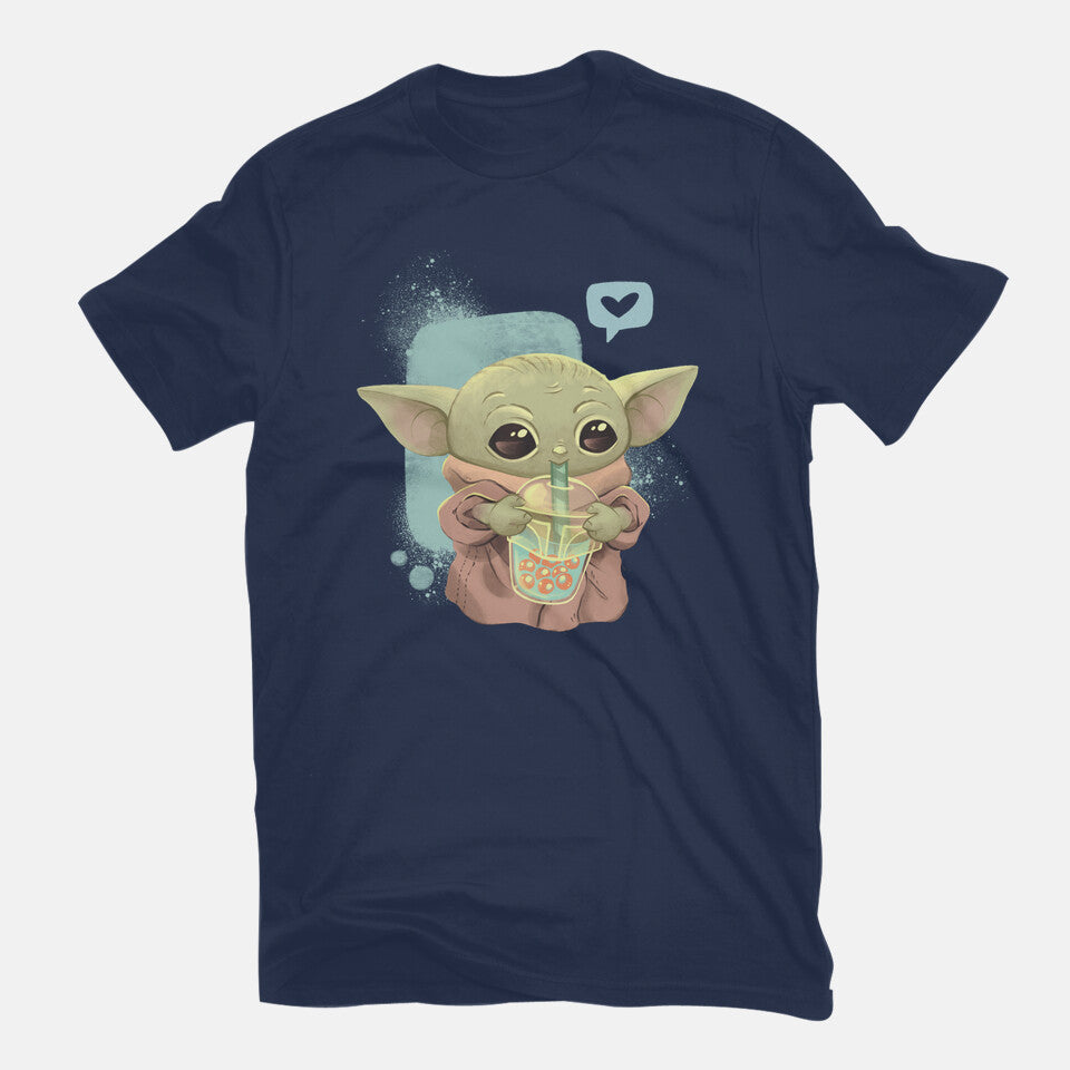 I Love Boba Tea – Sci-Fi Graphic T-Shirt in navy, flat-lay product view