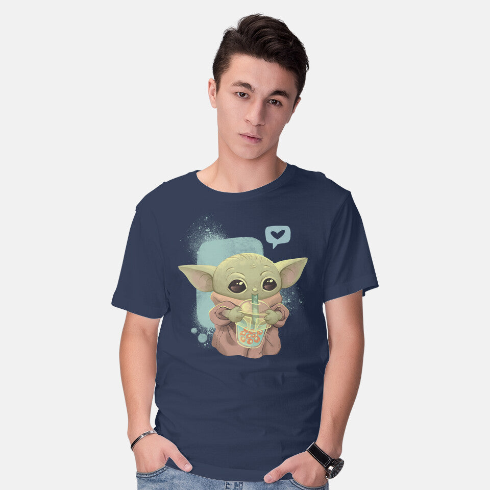 Model wearing navy I Love Boba Tea – Sci-Fi Graphic T-Shirt