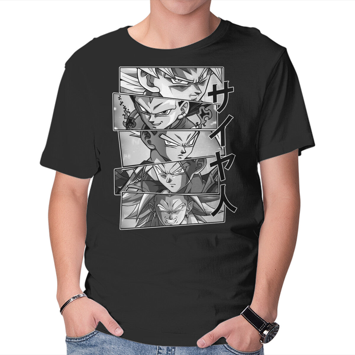 Saiyajin Heroes – Anime Graphic T-Shirt in black, product display
