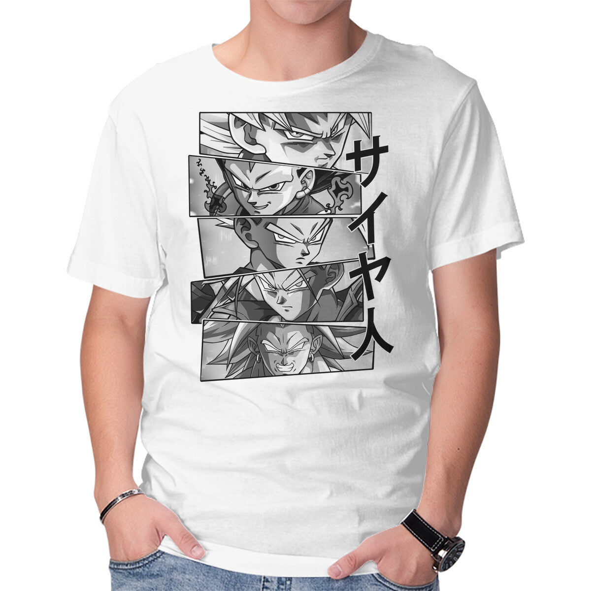 Saiyajin Heroes – Anime Graphic T-Shirt in white, product display