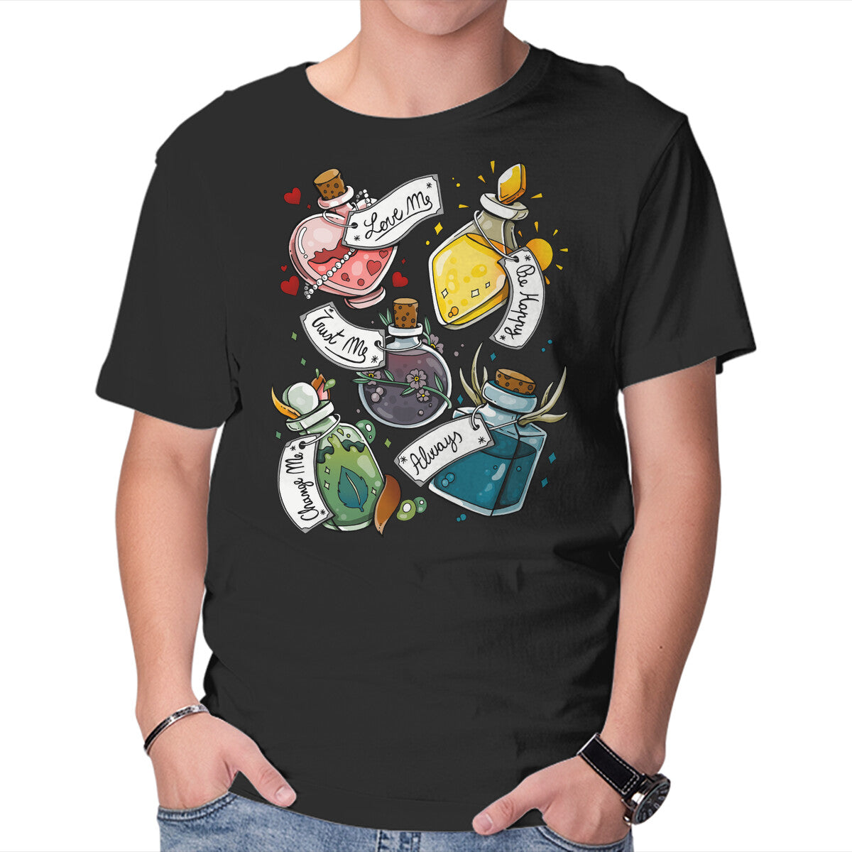 Magic Potions – Fantasy Graphic T-Shirt in black, product display