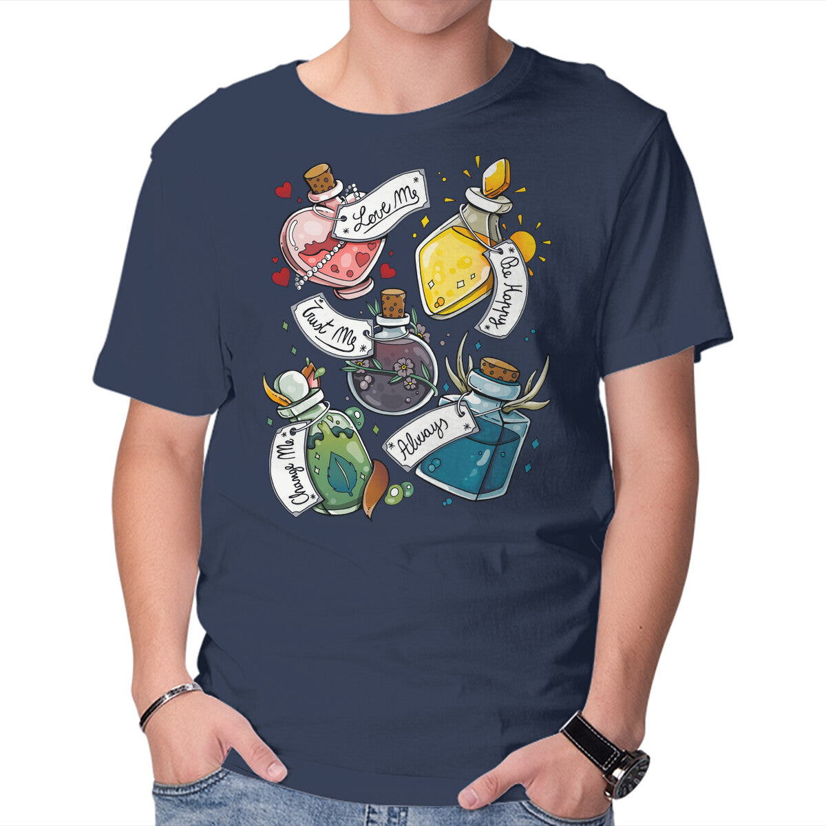 Magic Potions – Fantasy Graphic T-Shirt in navy, product display