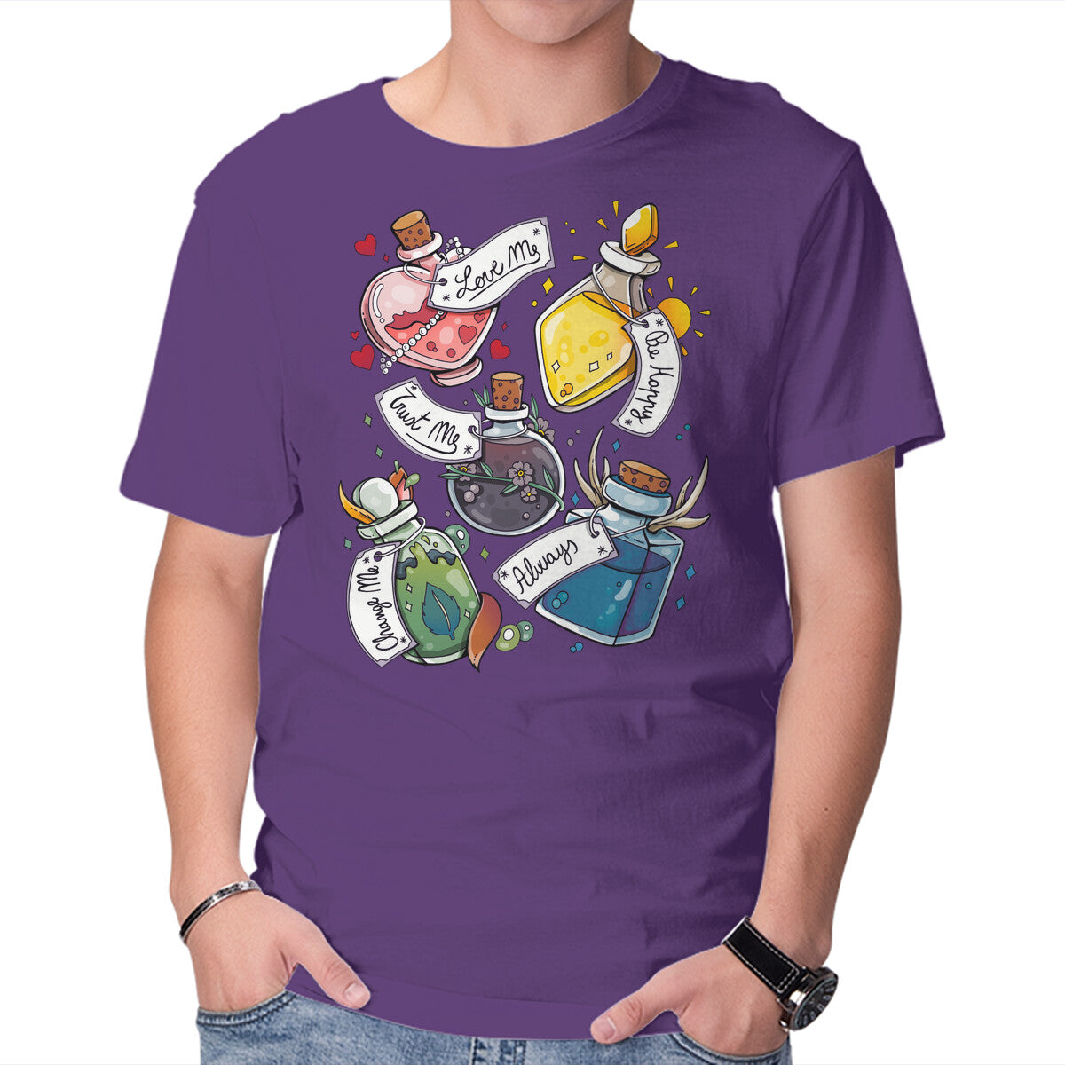 Magic Potions – Fantasy Graphic T-Shirt in purple, product display