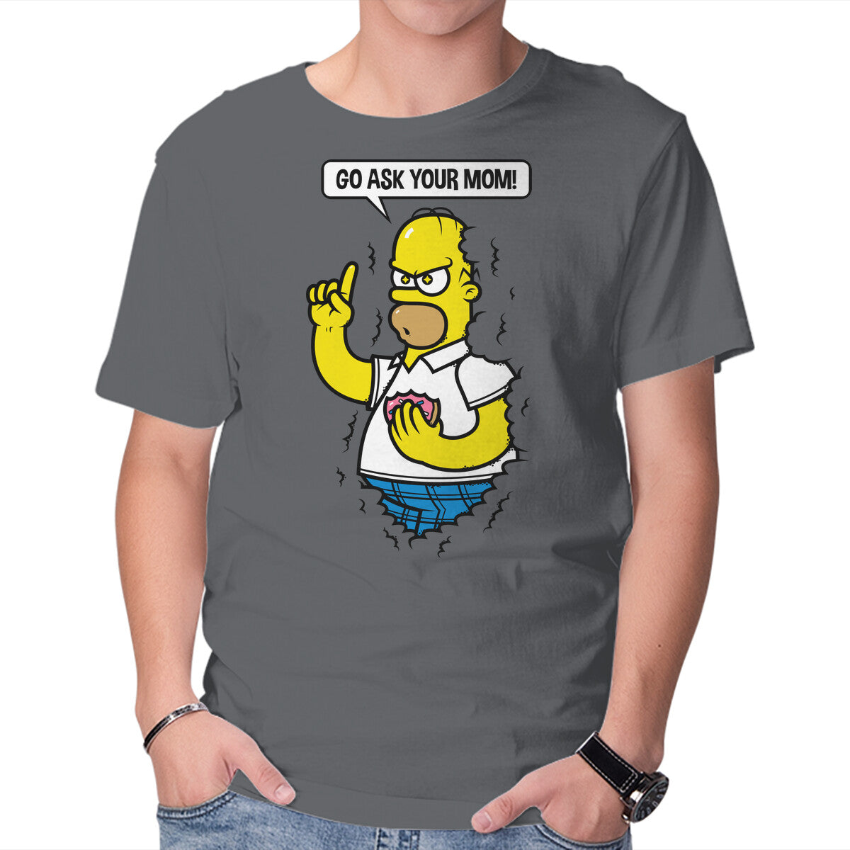 Go Ask Your Mom – Funny Graphic T-Shirt in charcoal, product display