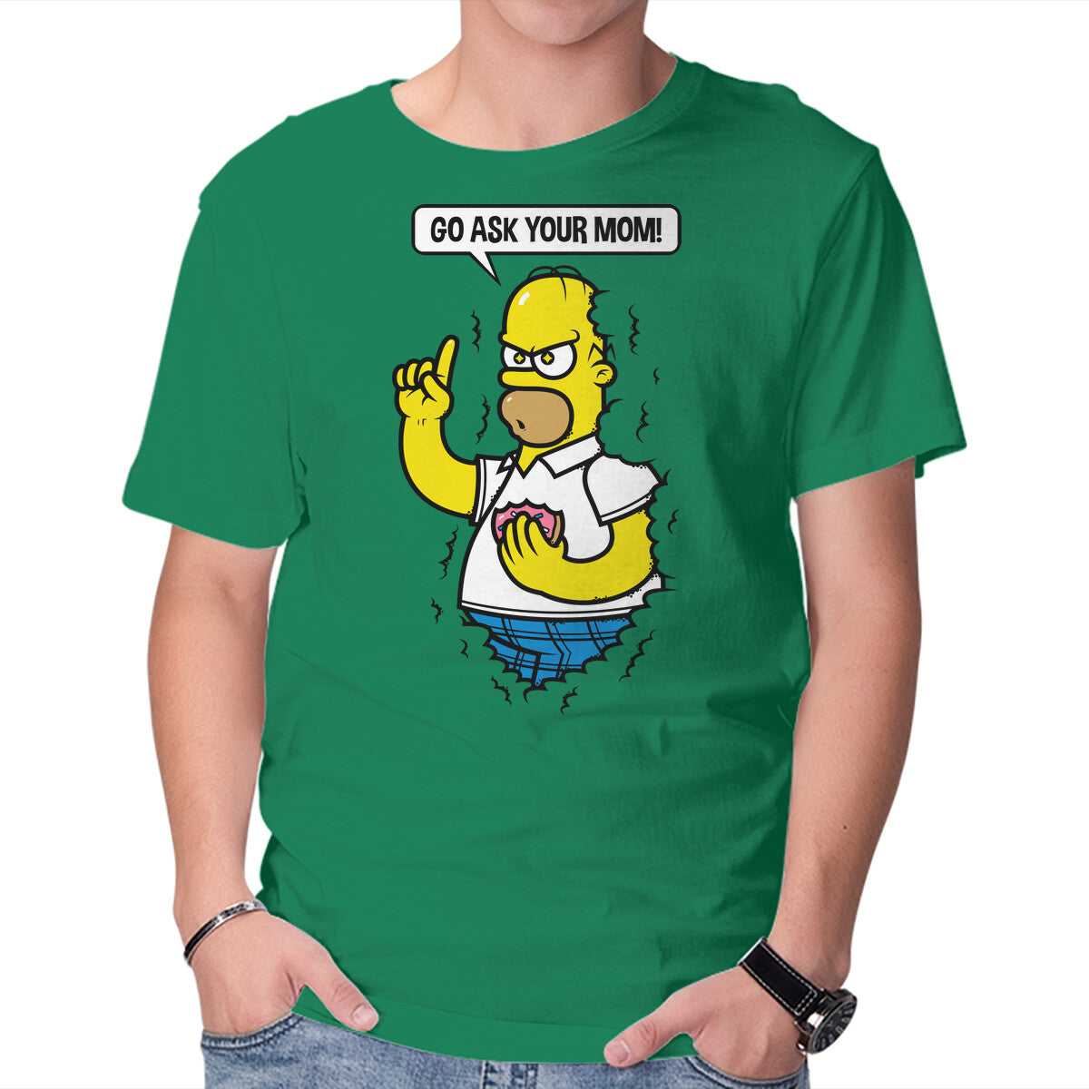 Go Ask Your Mom – Funny Graphic T-Shirt in green, product display