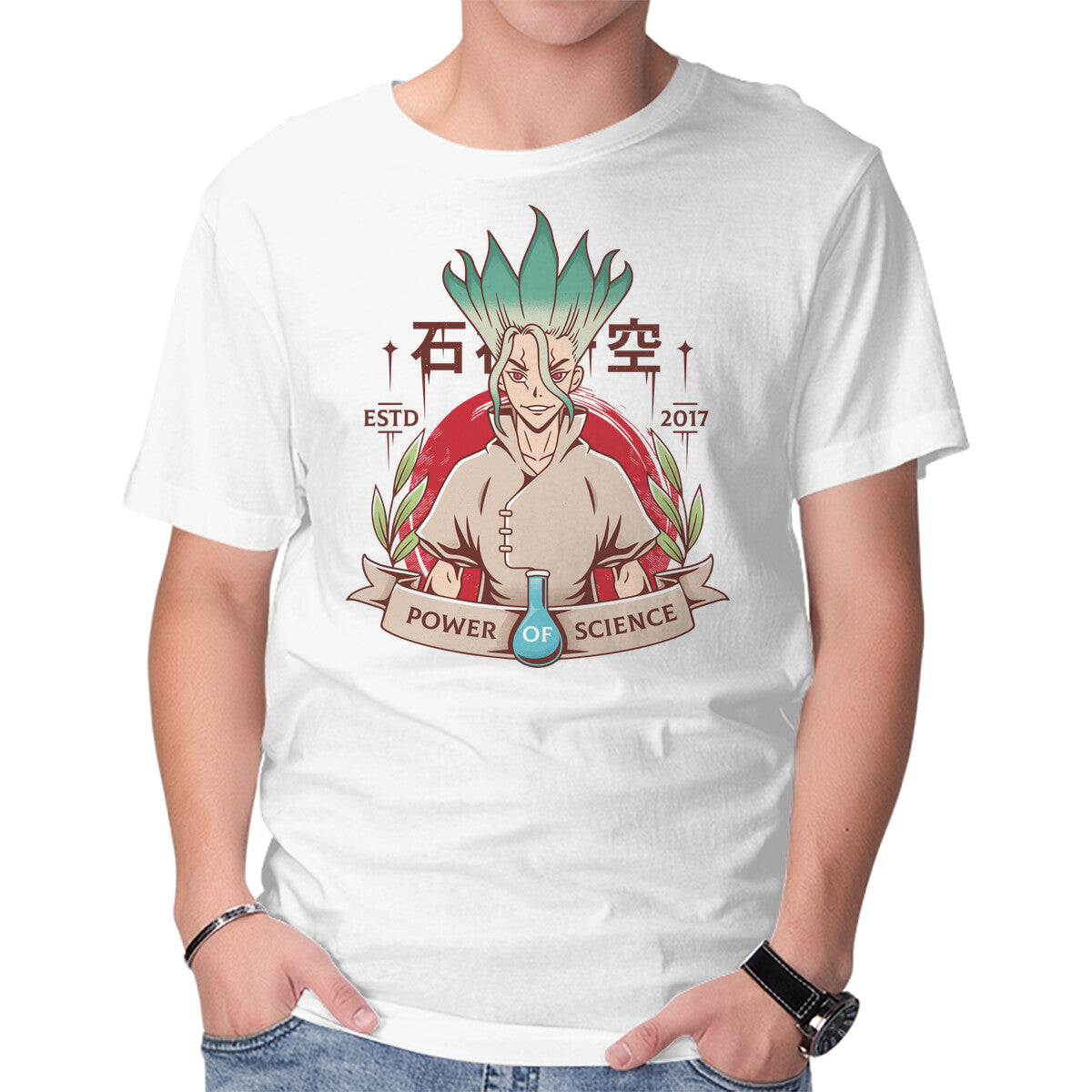 The Power Of Science – Anime Graphic T-Shirt in white, product display