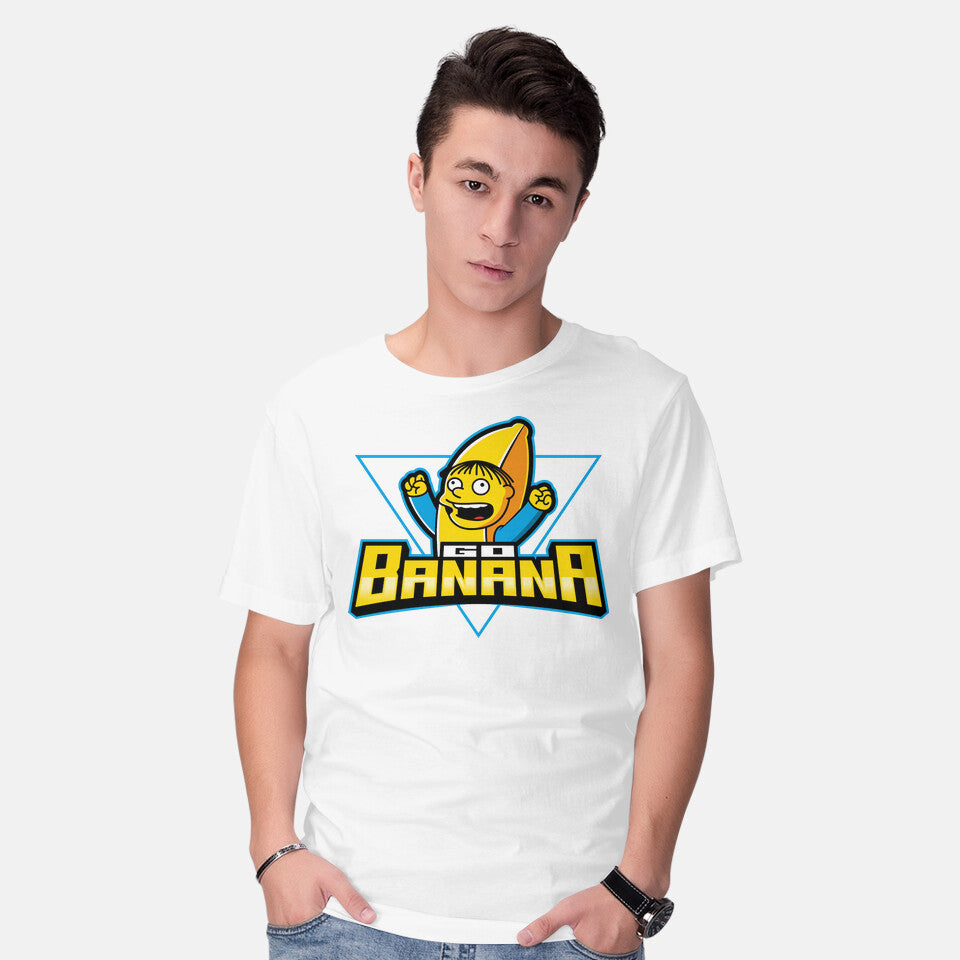 Model wearing white Go Banana – Funny Graphic T-Shirt