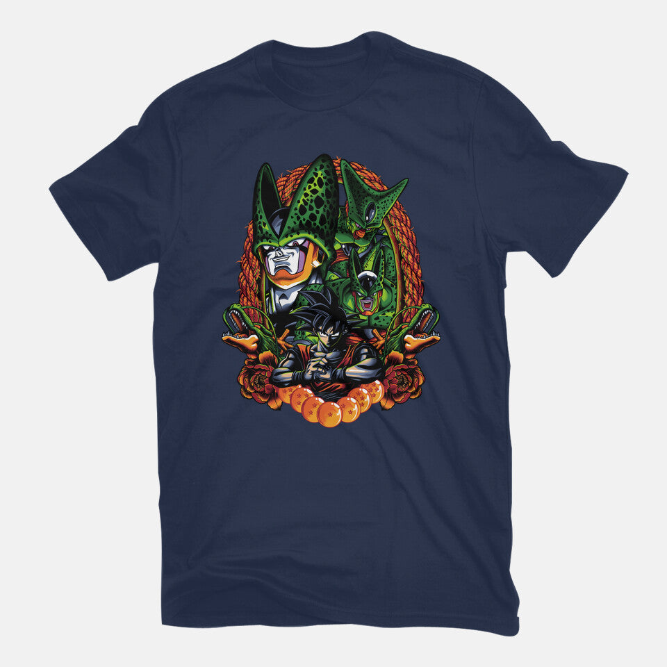 Android Eater – Anime Graphic T-Shirt in navy, flat-lay product view