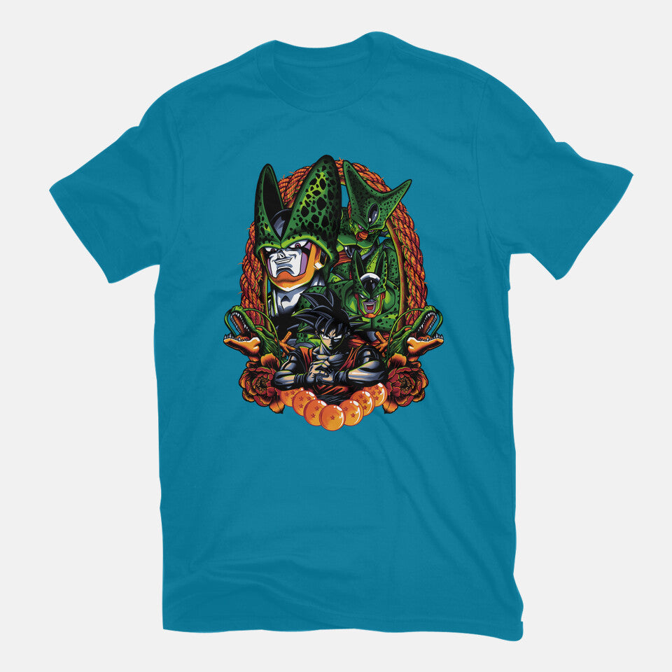 Android Eater – Anime Graphic T-Shirt in turquoise, flat-lay product view