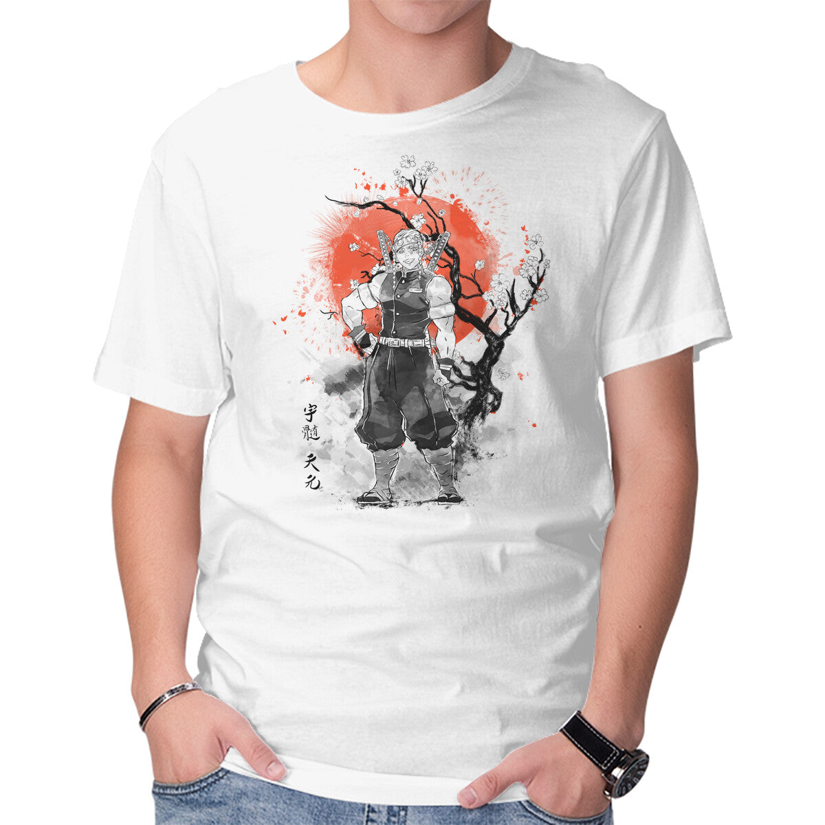 Uzui At Sakura Tree – Anime Graphic T-Shirt in white, product display