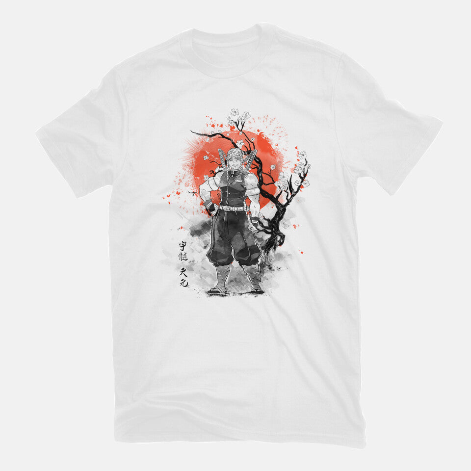 Uzui At Sakura Tree – Anime Graphic T-Shirt in white, flat-lay product view