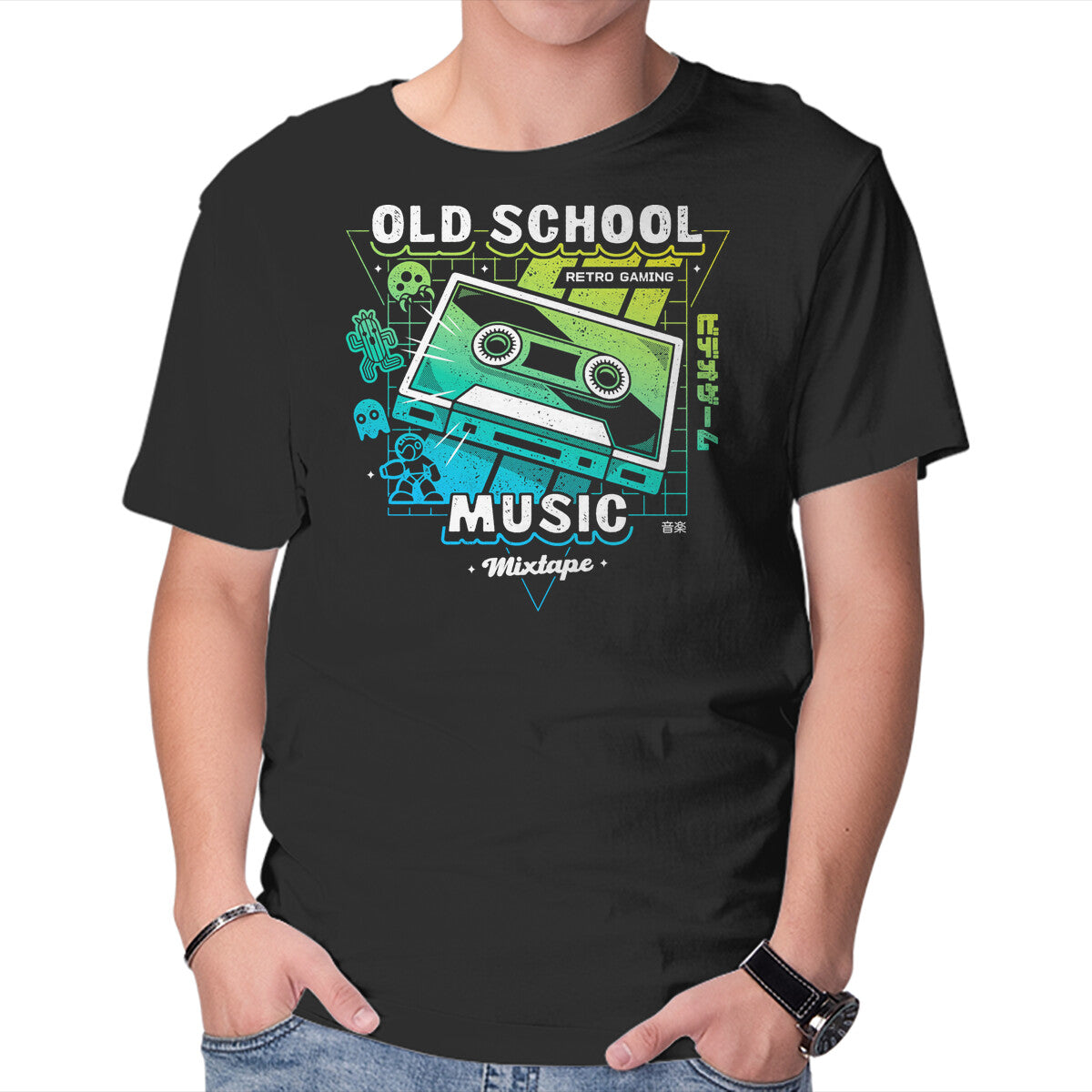 Retro Gaming Music – Gaming Graphic T-Shirt in black, product display