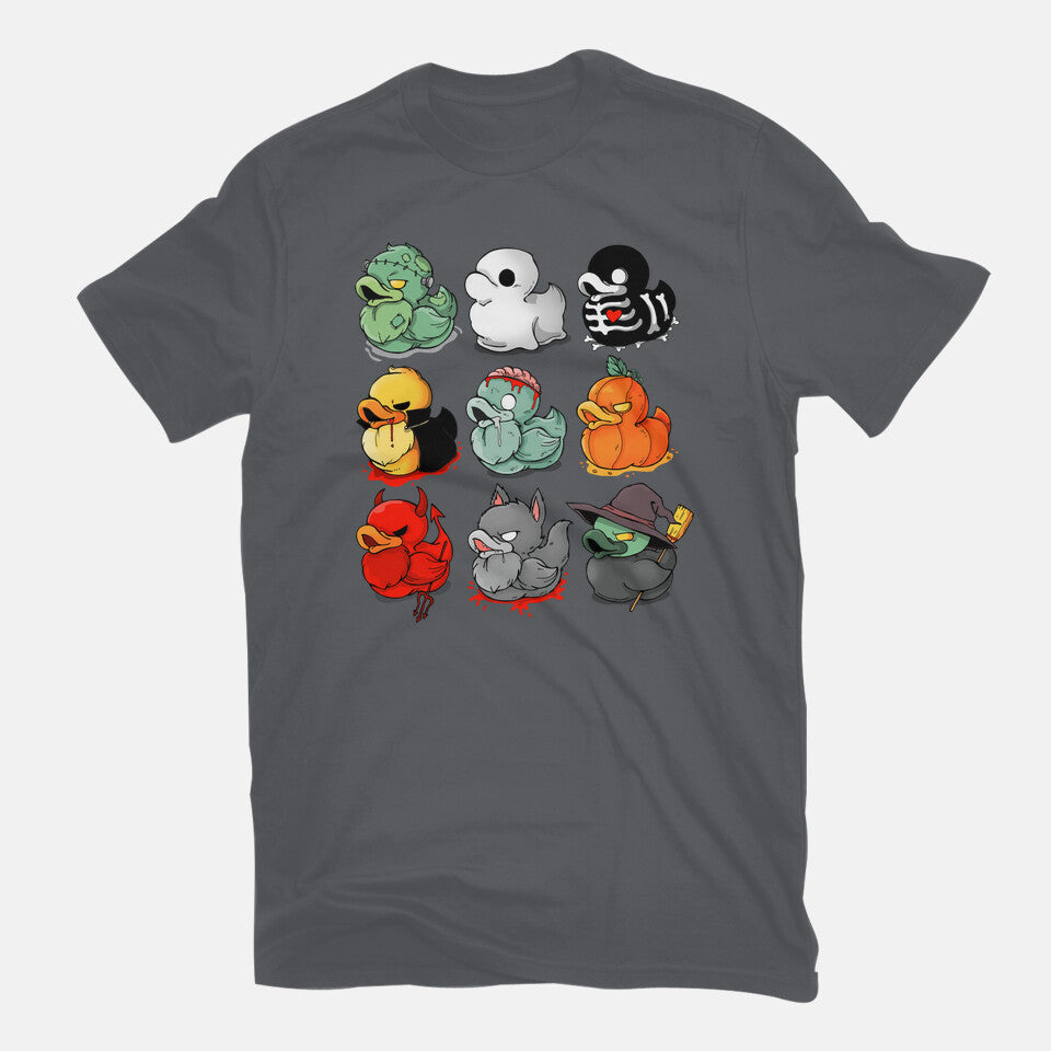 Halloween Duck – Halloween Graphic T-Shirt in charcoal, flat-lay product view