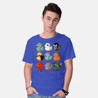 Model wearing royal blue Halloween Duck – Halloween Graphic T-Shirt