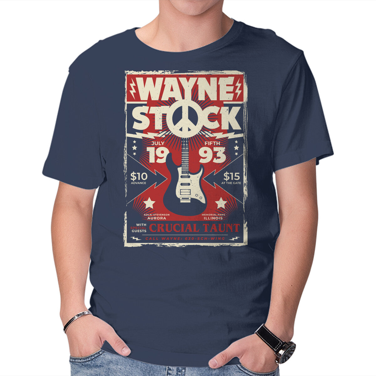 Wayne Stock – Music Graphic T-Shirt in navy, product display