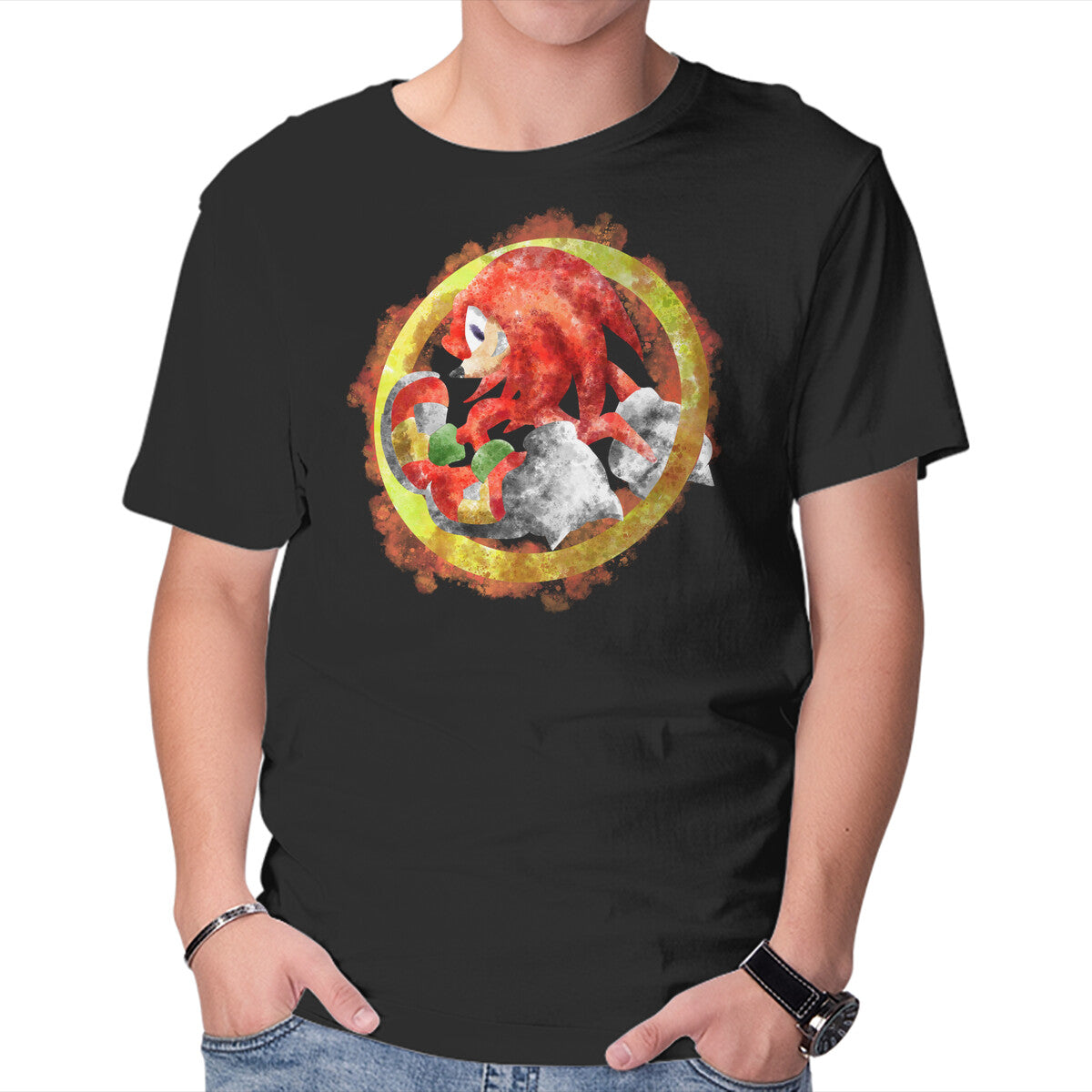 Knuckles Splash – Gaming Graphic T-Shirt in black, product display