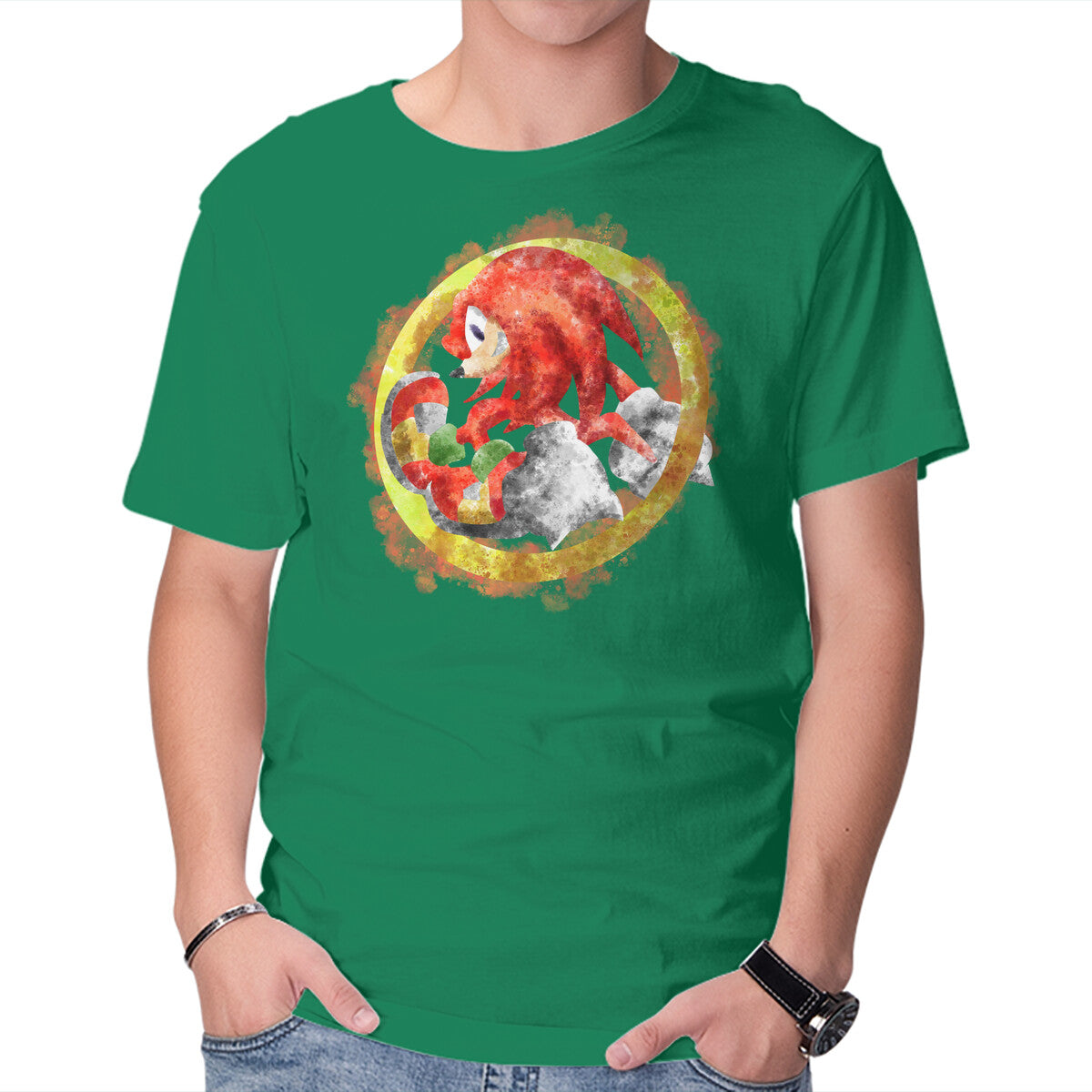Knuckles Splash – Gaming Graphic T-Shirt in green, product display