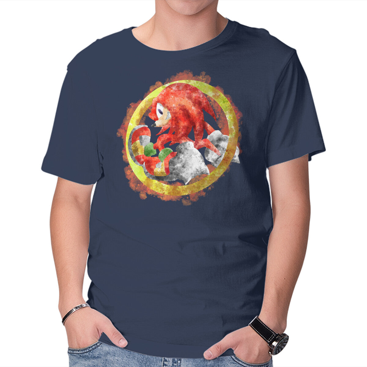 Knuckles Splash – Gaming Graphic T-Shirt in navy, product display