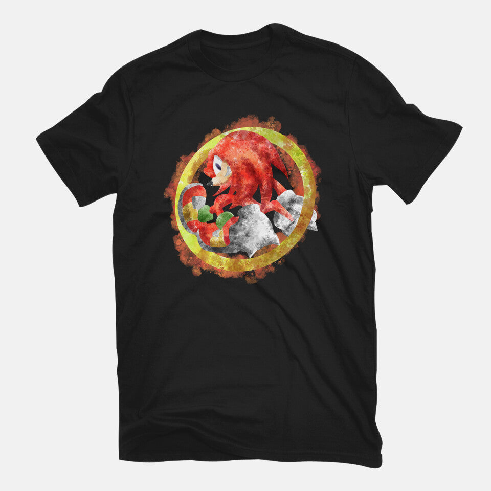 Knuckles Splash – Gaming Graphic T-Shirt in black, flat-lay product view