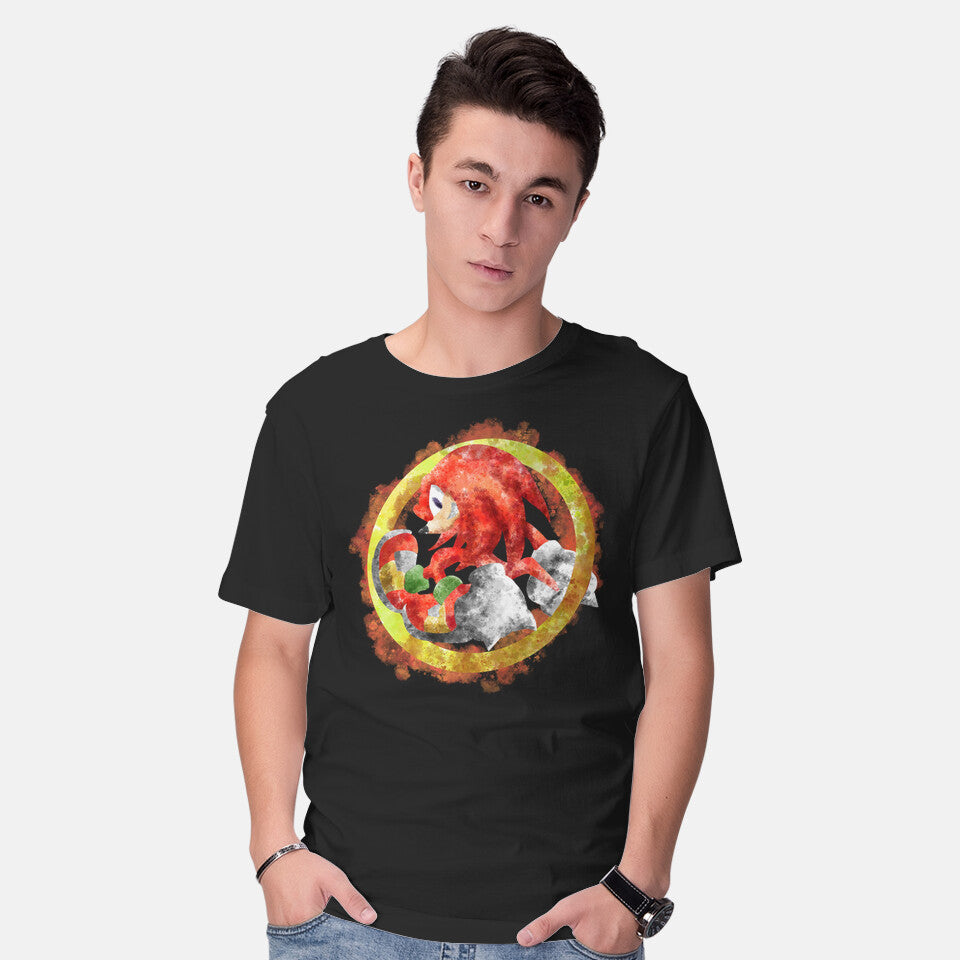 Model wearing black Knuckles Splash – Gaming Graphic T-Shirt