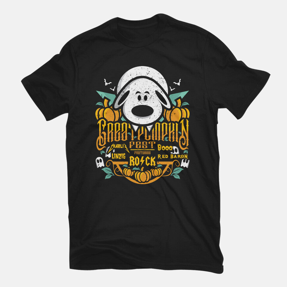 Great Pumpkin Fest – Halloween Graphic T-Shirt in black, flat-lay product view