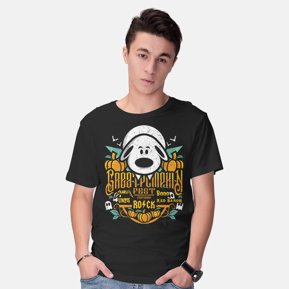 Model wearing black Great Pumpkin Fest – Halloween Graphic T-Shirt