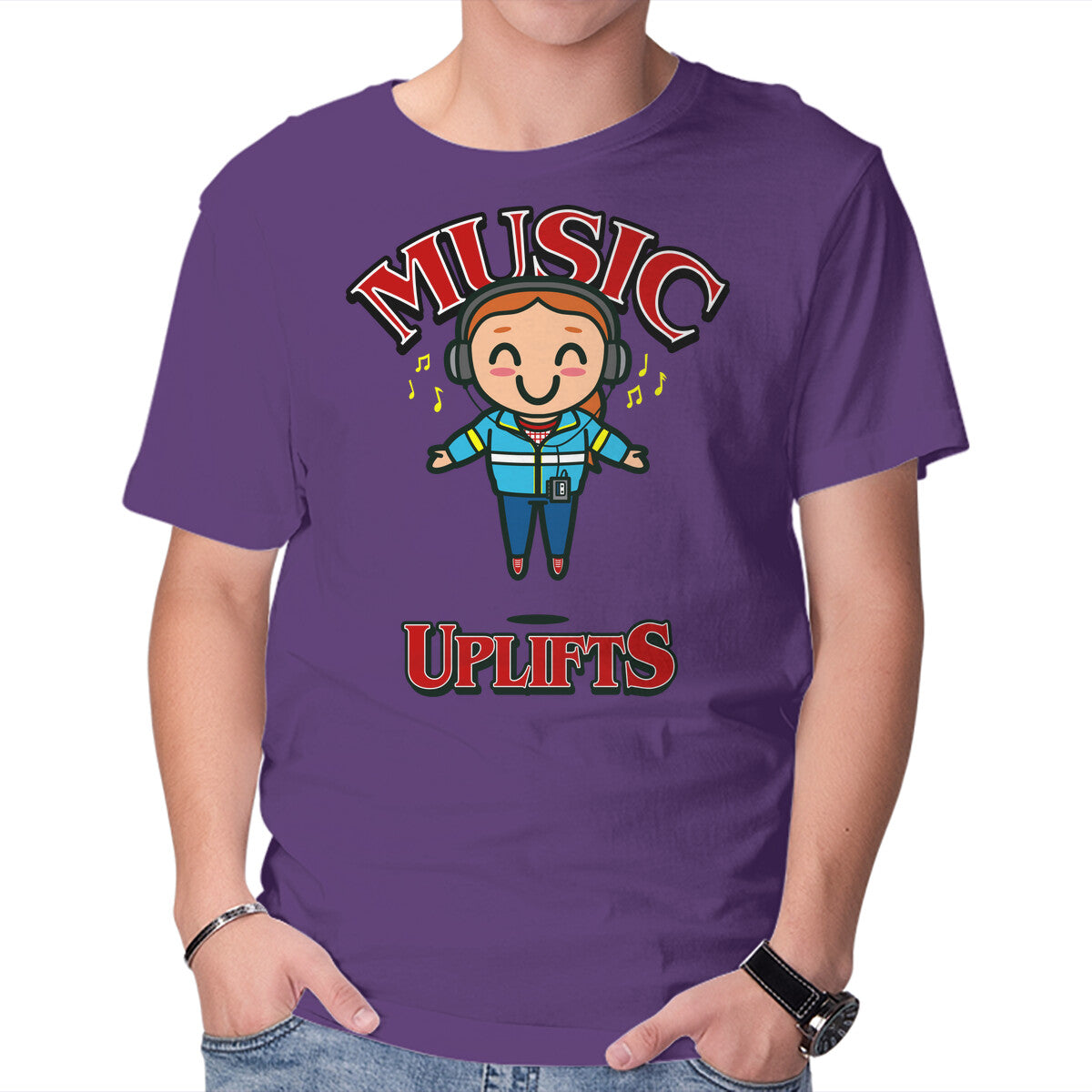Music Uplifts – Horror Graphic T-Shirt in purple, product display