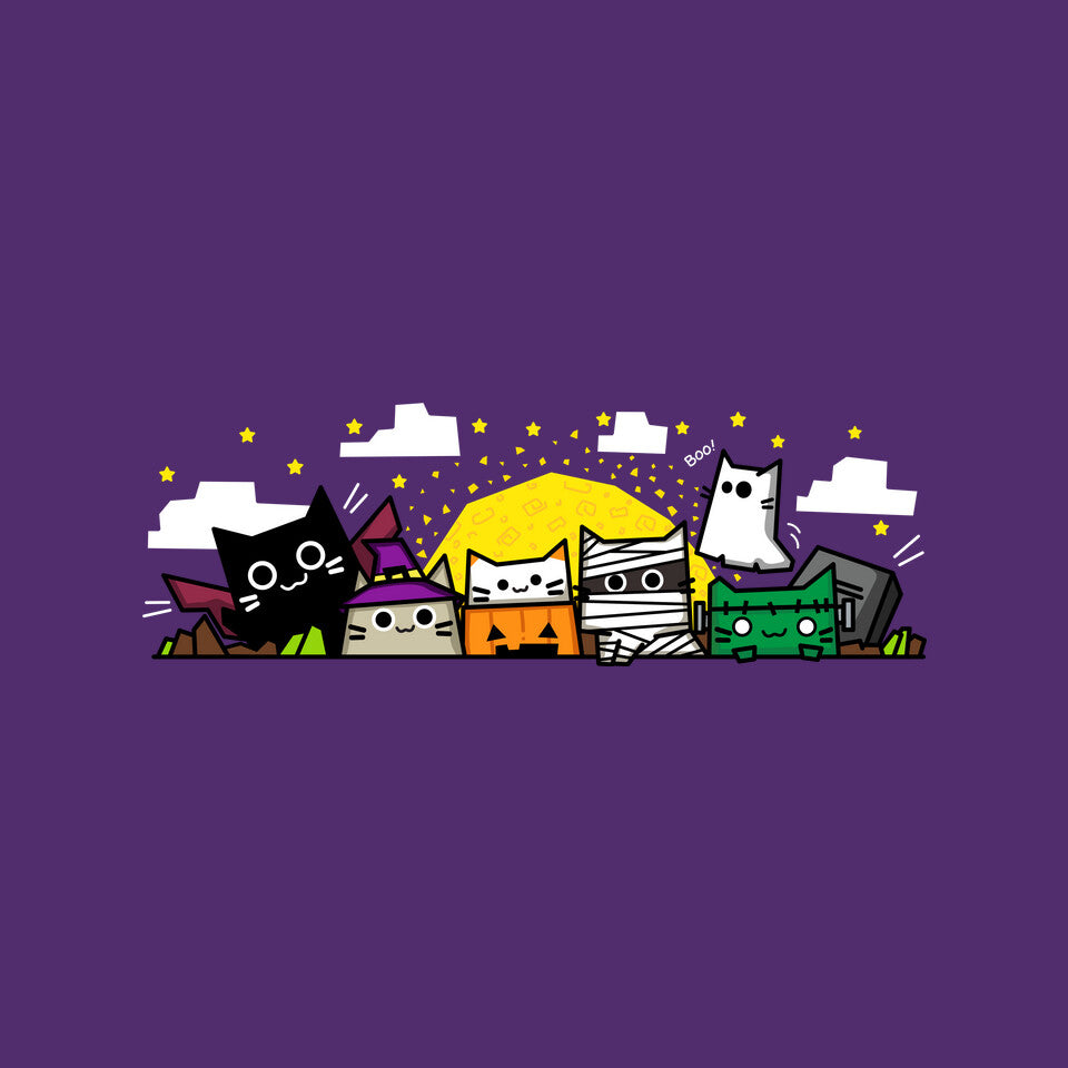 The Spooky Dudes – Cat Graphic T-Shirt design artwork for purple graphic T-shirt