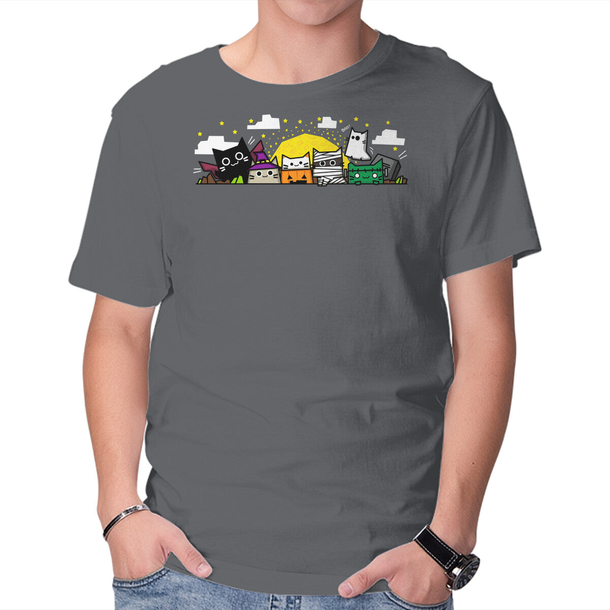 The Spooky Dudes – Cat Graphic T-Shirt in charcoal, product display