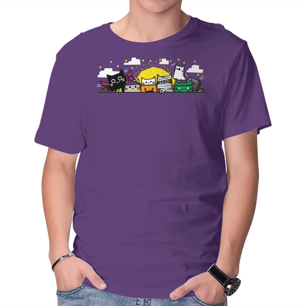 The Spooky Dudes – Cat Graphic T-Shirt in purple, product display