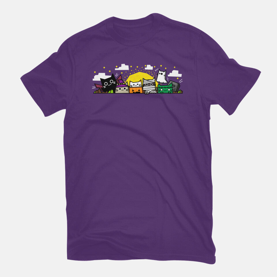The Spooky Dudes – Cat Graphic T-Shirt in purple, flat-lay product view