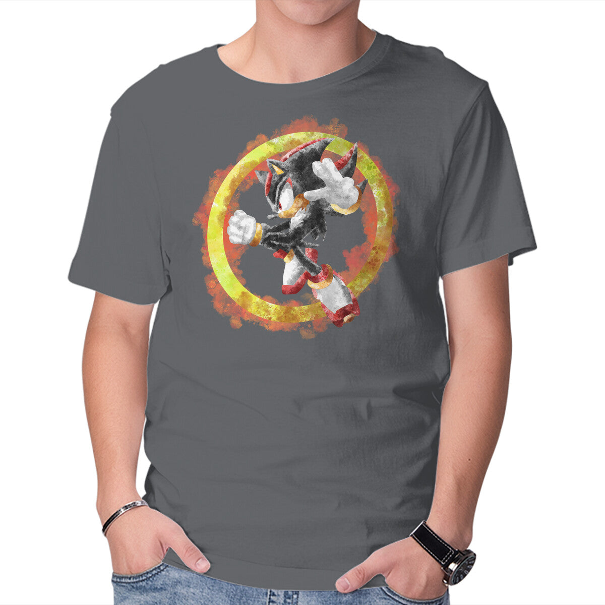 Shadow Splash – Gaming Graphic T-Shirt in charcoal, product display